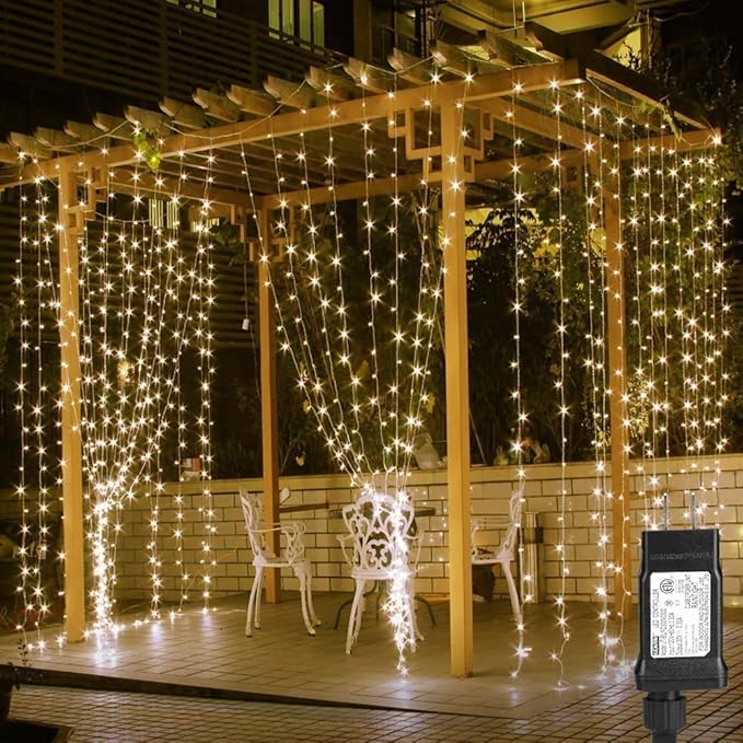 Warm White LED Curtain Fairy Lights – 306 LEDs 10x10ft | 18 Dense Strands 8 Modes Memory Function | Bedroom Wedding Christmas Backdrop Indoor