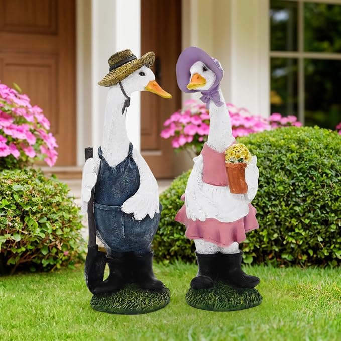 Large Porch Goose Garden Statue - Hand-Painted Resin Farmhouse Outdoor Sculpture and Porch Decor