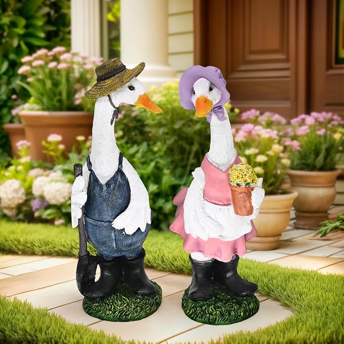 Large Porch Goose Garden Statue - Hand-Painted Resin Farmhouse Outdoor Sculpture and Porch Decor