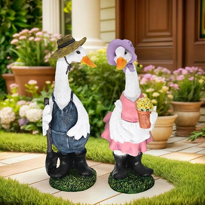 Large Porch Goose Garden Statue - Hand-Painted Resin Farmhouse Outdoor Sculpture and Porch Decor