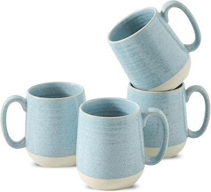Light Blue Porcelain Coffee Mugs – Set of 4 | 15oz Tranquil Latte Cups | Mother’s Day Gift | Dishwasher & Microwave Safe