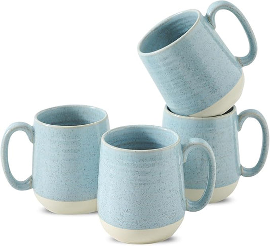 Light Blue Porcelain Coffee Mugs – Set of 4 | 15oz Tranquil Latte Cups | Mother’s Day Gift | Dishwasher & Microwave Safe