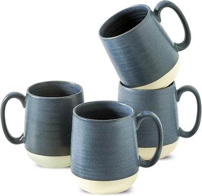 Deep Blue Colorblocking Porcelain Coffee Mugs – Set of 4 | 15oz Modern Design | Christmas Gift | Dishwasher & Microwave Safe