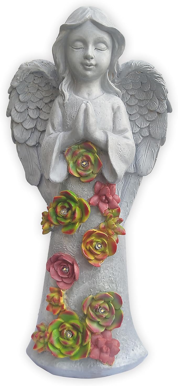 Angel Solar Garden Statue with Succulent Accents and 6 LED Lights