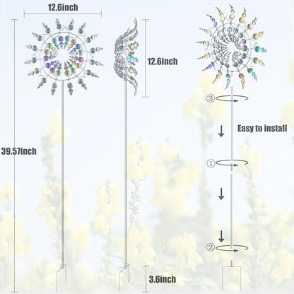 3D Kinetic Metal Wind Spinners – 2-Pack Colorful Garden Wind Sculpture | Multi-Directional Ball Bearing | Yard & Garden Decor