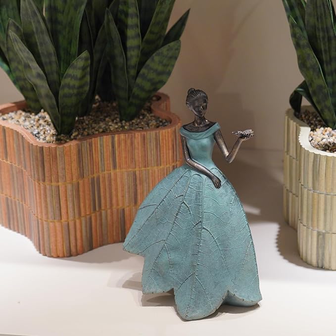 Leaf Angel Fairy Statue with Dragonfly - Vintage Bronze Resin Indoor and Outdoor Garden Decor