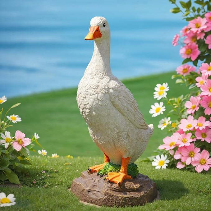 Hand-Painted Goose Garden Statue - 11-Inch Resin Outdoor and Indoor Decor