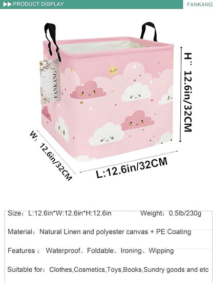 Pink Cloud Canvas Storage Bin - Foldable Waterproof Nursery Basket for Girls Room, Toys, and Baby Shower Gifts