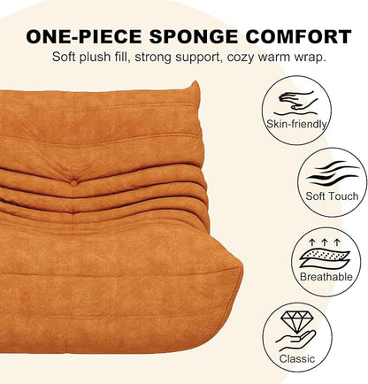 Amber Orange Ripple Single Floor Lounge Chair - Togo-Style Bold Solo Foam Seat for Reading Nook, Nursery, and Warm Character Interiors
