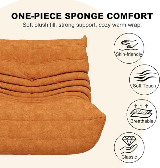 Amber Orange Ripple Single Floor Lounge Chair - Togo-Style Bold Solo Foam Seat for Reading Nook, Nursery, and Warm Character Interiors