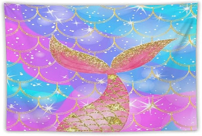 Mermaid Scales Wall Tapestry – 90" x 60" XL Colourful Shiny Mermaid Tail Pattern | Widest Statement Size | Bedroom Living Room Dorm Feature Wall