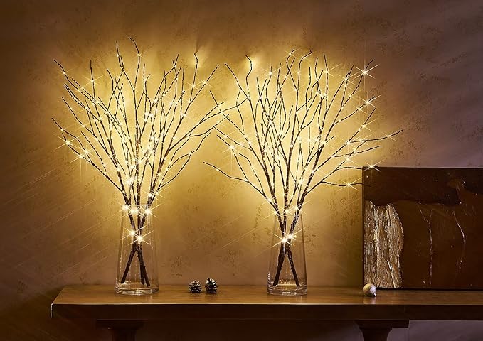 Lighted Twig Branch for Vase – 32" 150 LED Warm White | Flexible Willow Branches Timer & Dimmer | Wedding Centrepiece Christmas Holiday Party Decor