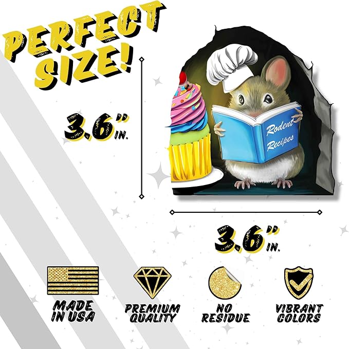 Wall sticker decal showing a mouse reading a blue book with a colorful cupcake