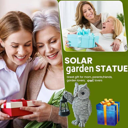 Solar Owl Garden Statue Holding Lantern - Realistic Resin Outdoor Decor