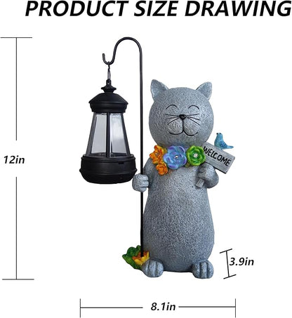 Solar Rabbit Garden Statue with Lantern and Flowers - 12-Inch UV-Resistant Resin Outdoor Decor