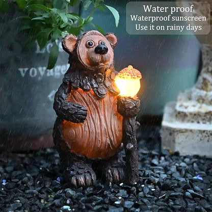 Bear Solar Garden Statue with LED Lights - Waterproof Resin Outdoor Decor