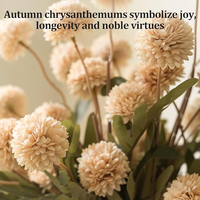 Faux chrysanthemum bouquet with beige blooms and green leaves