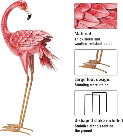 2-Pack Large Metal Flamingo Garden Statues - Weather-Resistant Bird Yard Art