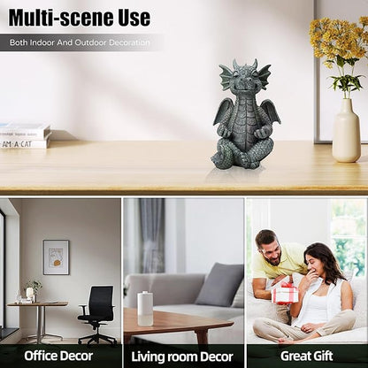 Dragon statue decor with seated meditation dragon sculpture for indoor or outdoor use