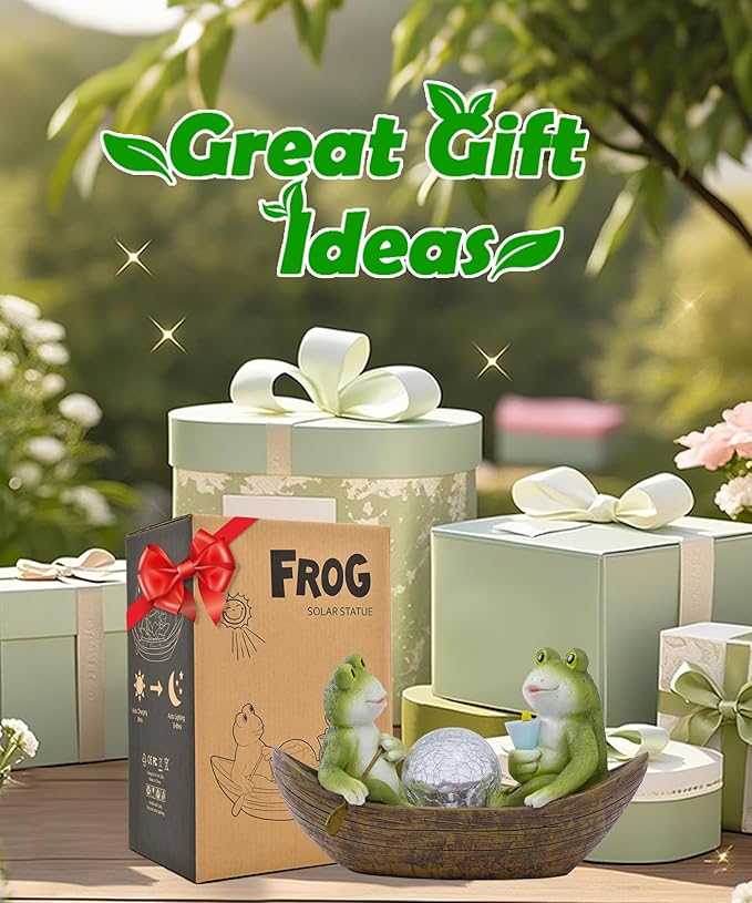 Solar Frogs in a Boat Garden Statue - IP44 Waterproof Resin Outdoor Sculpture and Yard Decor