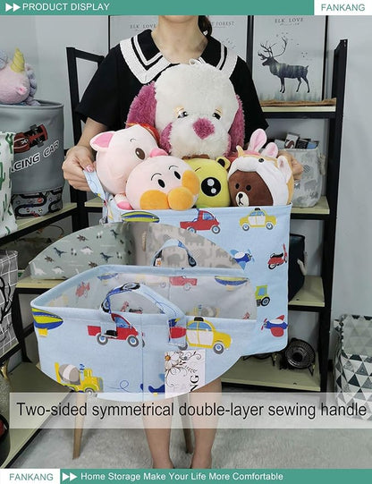 Vehicles Canvas Storage Bin - Foldable Waterproof Transport Basket for Boys Room, Toy Storage, and Kids Gifts Hamper
