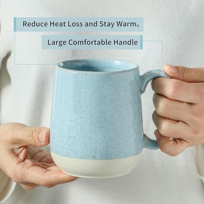 Light Blue Ceramic Coffee Mugs – Set of 4 | 15oz Tranquil Blue Colour Patchwork | Dishwasher & Microwave Safe | Coffee Gift Set