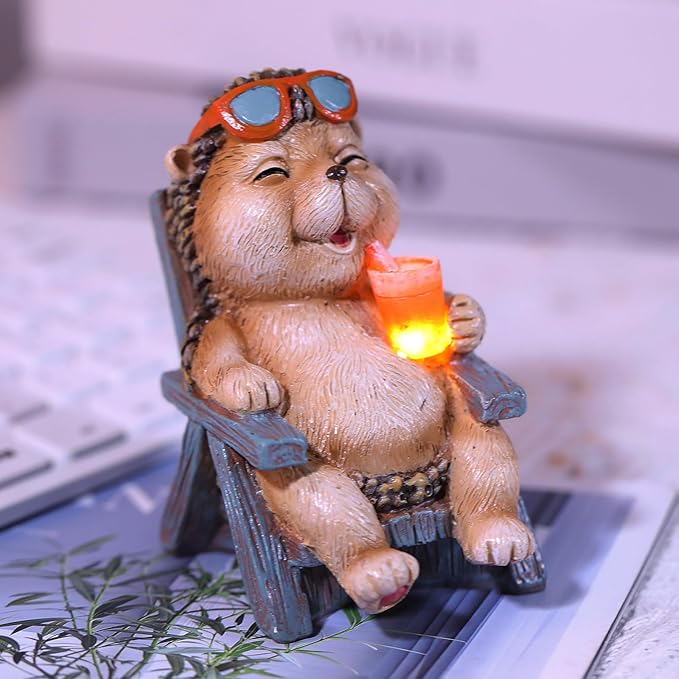 Mini Hedgehog Solar Garden Statue with LED String Lights - IP65 Resin Decor