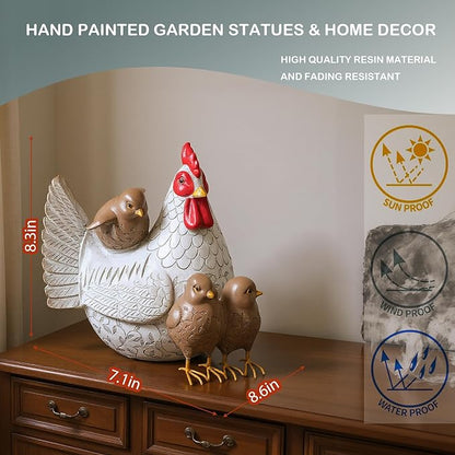 Chicken Garden Statue - Hand-Painted Resin Farmhouse Outdoor Decor