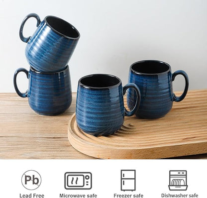 Navy Blue Porcelain Cappuccino Mugs – Set of 4 | 8oz Ceramic Espresso Cups with Handle | Dishwasher & Microwave Safe | Coffee Gift Set