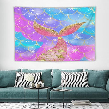 Mermaid Scales Wall Tapestry – 90" x 60" XL Colourful Shiny Mermaid Tail Pattern | Widest Statement Size | Bedroom Living Room Dorm Feature Wall