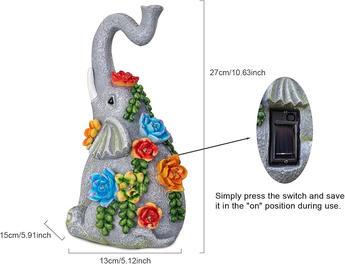 Solar Elephant Garden Statue with 8 LED Lights - Waterproof Resin Outdoor Decor