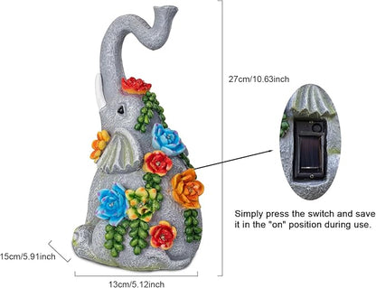 Solar Elephant Garden Statue with 8 LED Lights - Waterproof Resin Outdoor Decor