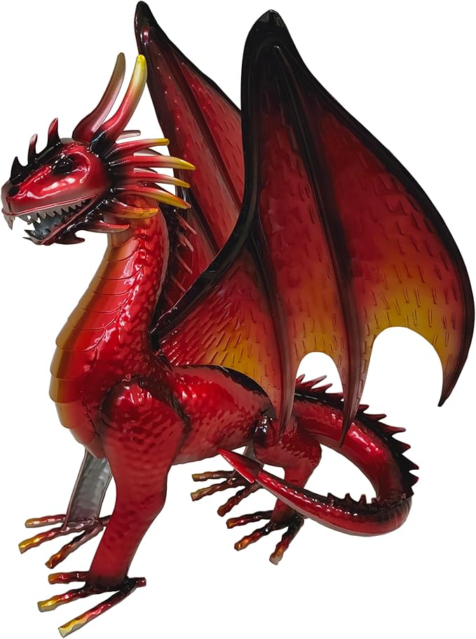 Red dragon figurine with outstretched wings, detailed scales and sharp claws