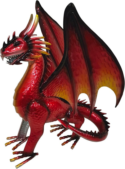 Red dragon figurine with outstretched wings, detailed scales and sharp claws