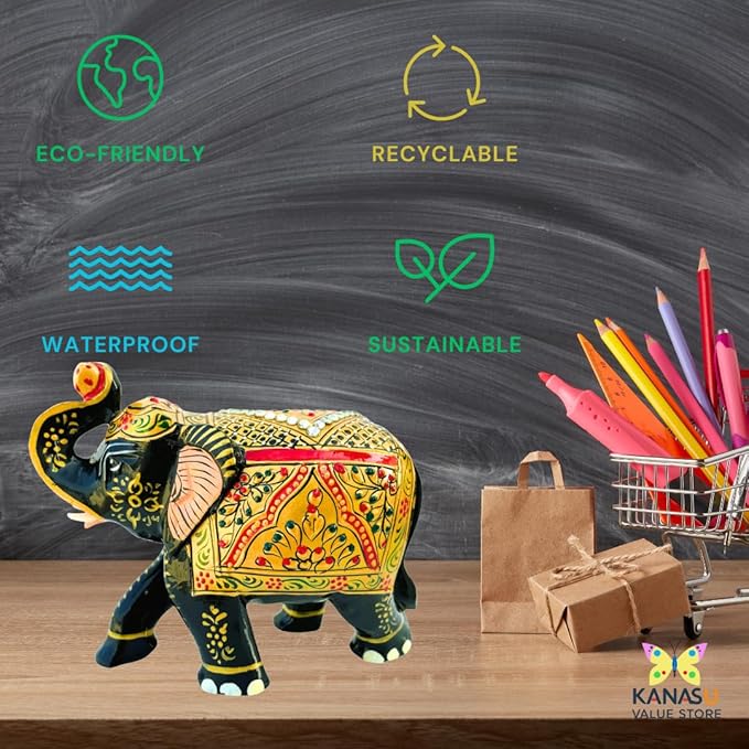 Handcrafted Wooden Elephant Figurine with Gemstone Embellishments - Lucky Home Decor