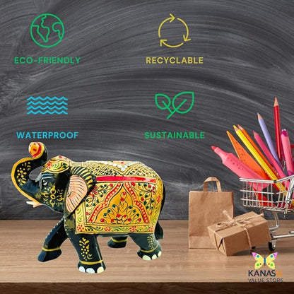 Handcrafted Wooden Elephant Figurine with Gemstone Embellishments - Lucky Home Decor