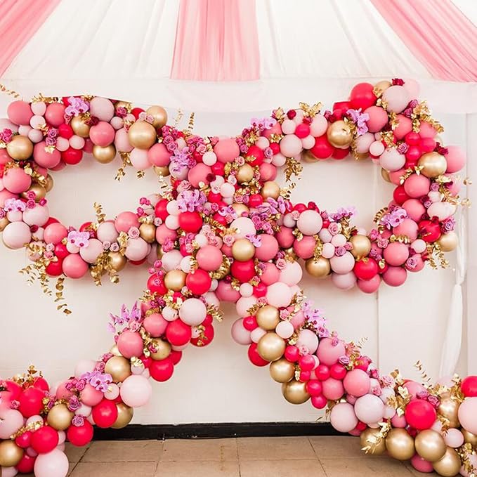 Hot Pink Balloon Garland Kit – 130pcs | 4 Sizes 5" 10" 12" 18" Natural Latex | Bold Birthday Valentine's Day Bachelorette Party Decorations