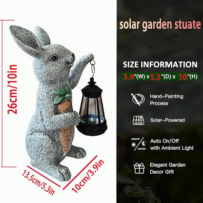 Solar Rabbit Garden Statue with Lantern and Carrot - Handmade Resin Pathway and Patio Decor