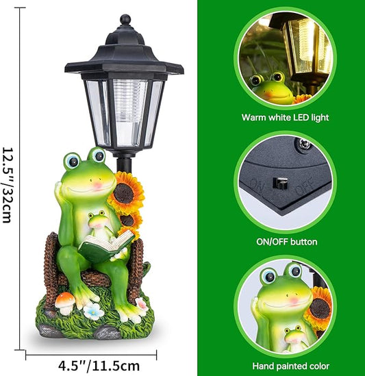 Solar Rabbit Garden Statue with Lantern - 12.5-Inch Waterproof Resin Decor