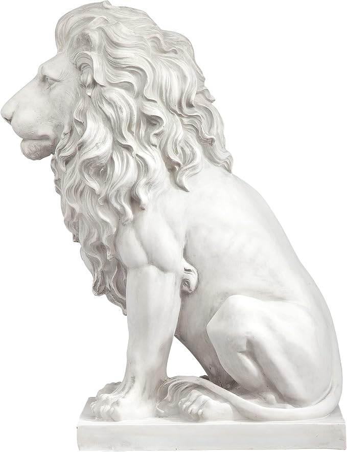 Lion of Florence Sentinel Garden Statue - 28-Inch Antique Stone Resin Indoor/Outdoor Decor
