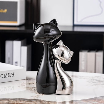 Ceramic Cat Statue Set of 2 - Modern Collectible Home Decor for Cat Lovers