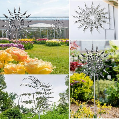3D Kinetic Metal Wind Spinners – 2-Pack Silver Garden Wind Sculpture | Multi-Directional Ball Bearing | Yard & Garden Decor
