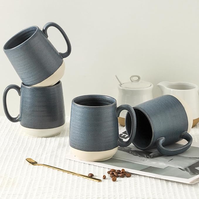 Deep Blue Colorblocking Porcelain Coffee Mugs – Set of 4 | 15oz Modern Design | Christmas Gift | Dishwasher & Microwave Safe