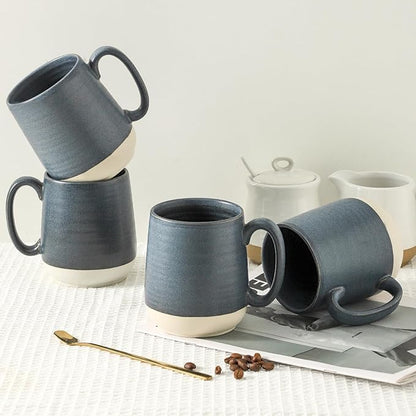 Deep Blue Colorblocking Porcelain Coffee Mugs – Set of 4 | 15oz Modern Design | Christmas Gift | Dishwasher & Microwave Safe