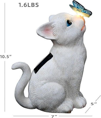Cat Solar Garden Statue with LED Lights - Outdoor Resin Decor