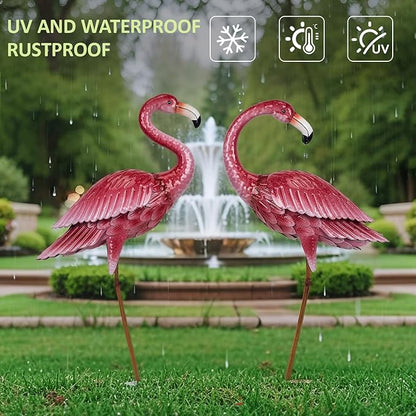 2-Pack Large Metal Flamingo Garden Statues - Textured Bird Yard Art and Event Decor