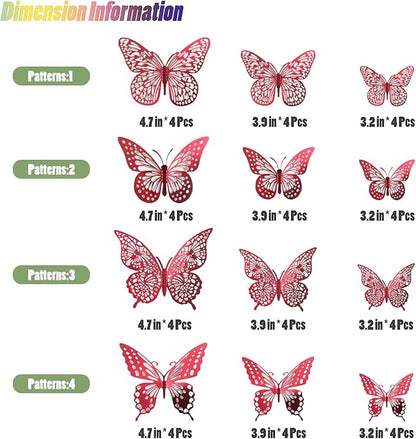 Sheet of red 3D butterfly wall decals with different size butterfly silhouettes
