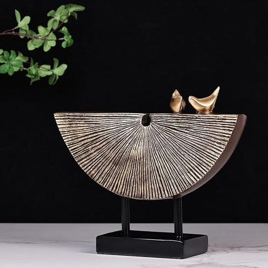 Vintage Gold Abstract Bird Sculpture - Resin Bird Duo Statue for Entryway, Shelf, TV Cabinet, Office, and Modern Home Decor
