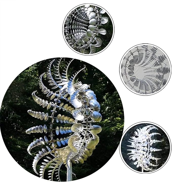 3D Kinetic Metal Wind Spinners – 2-Pack Tall Silver Dual-Tier Garden Sculpture | 12.2"x38" Counter-Rotating | Yard & Patio Decor