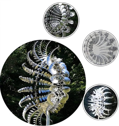 3D Kinetic Metal Wind Spinners – 2-Pack Tall Silver Dual-Tier Garden Sculpture | 12.2"x38" Counter-Rotating | Yard & Patio Decor
